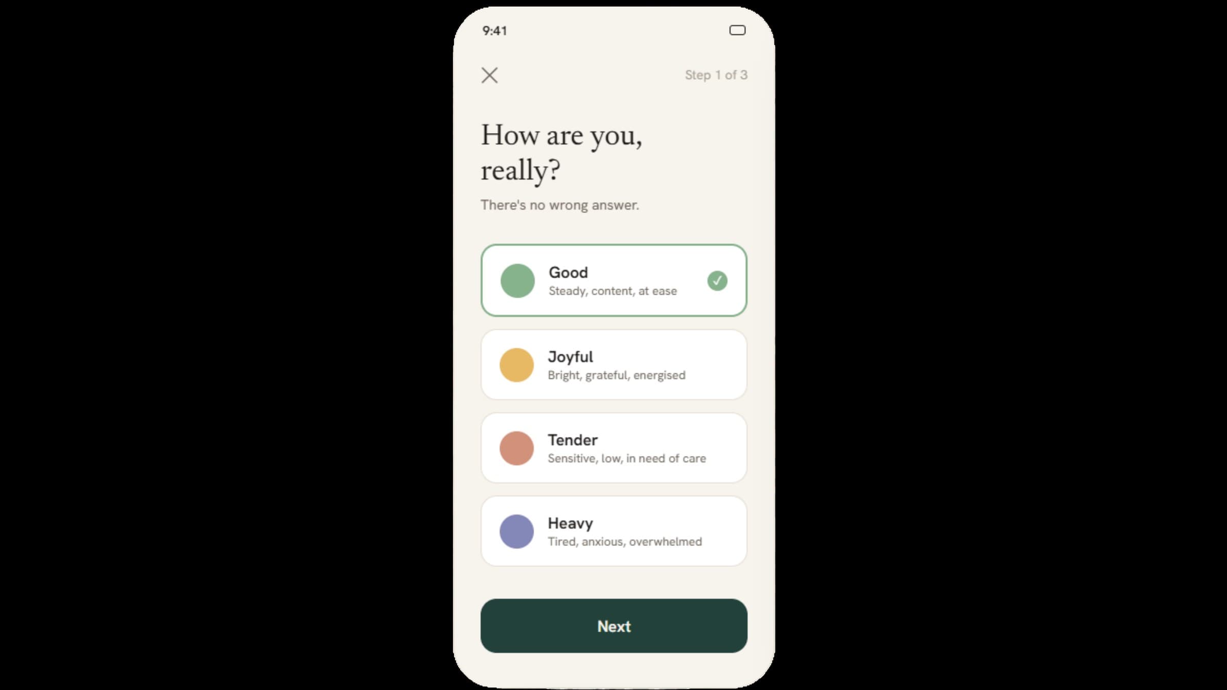 Journal screen of the MICA app