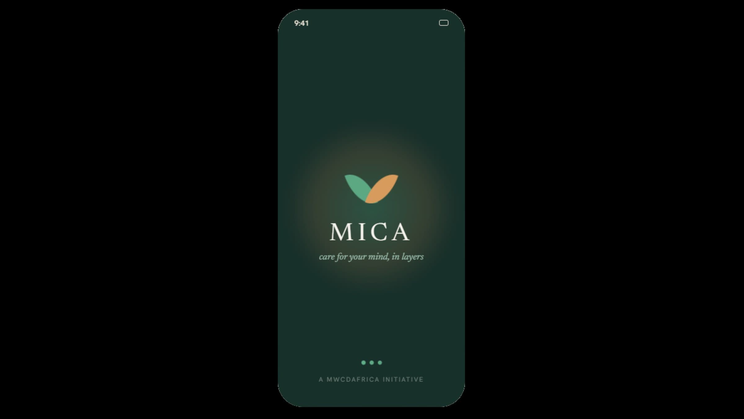 Welcome screen of the MICA app