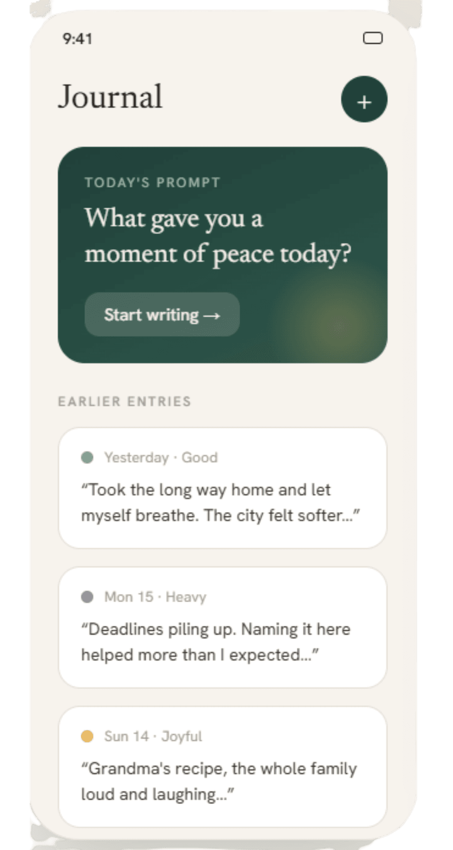 MICA app journaling screen