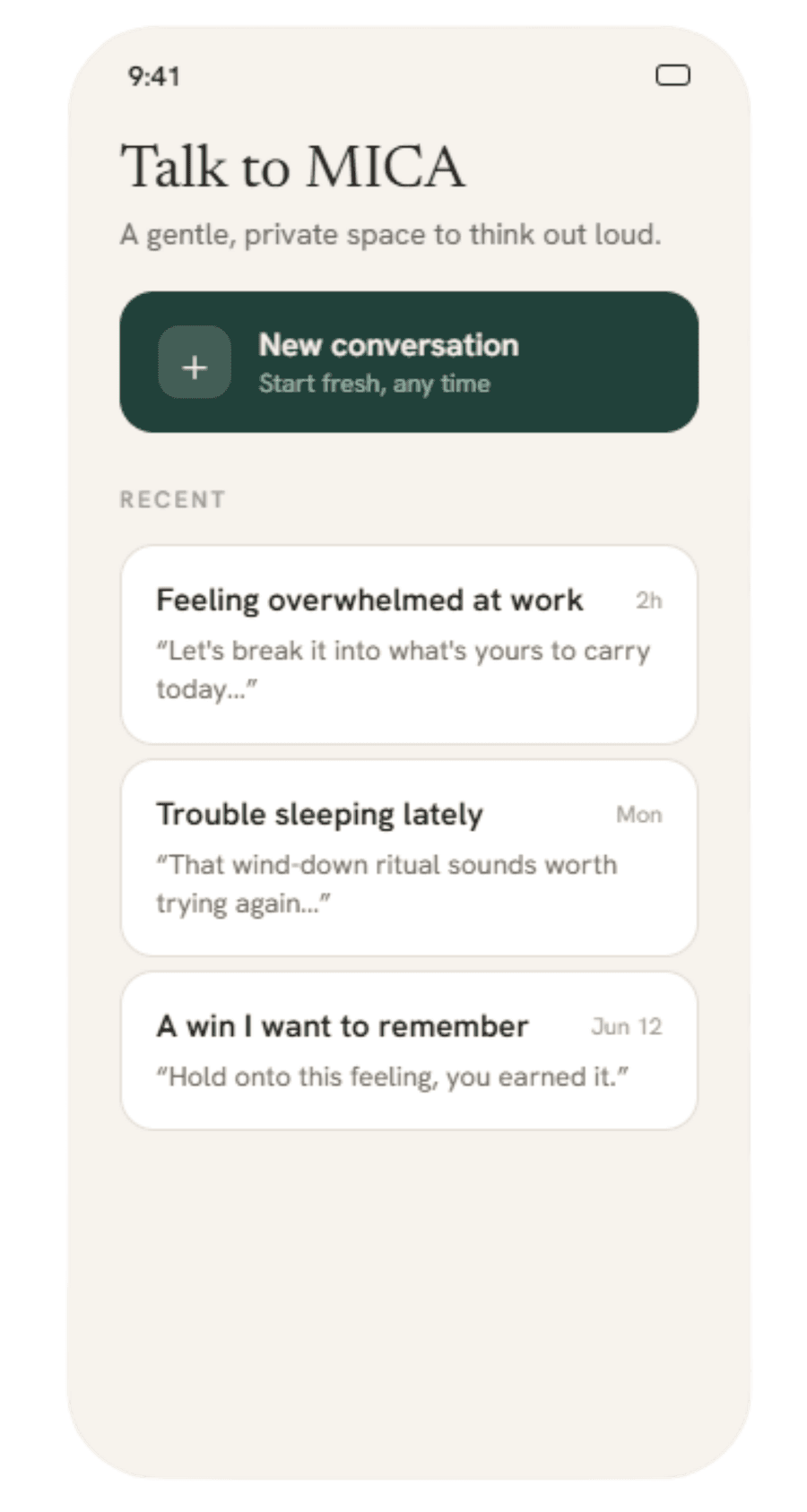 MICA app resources screen